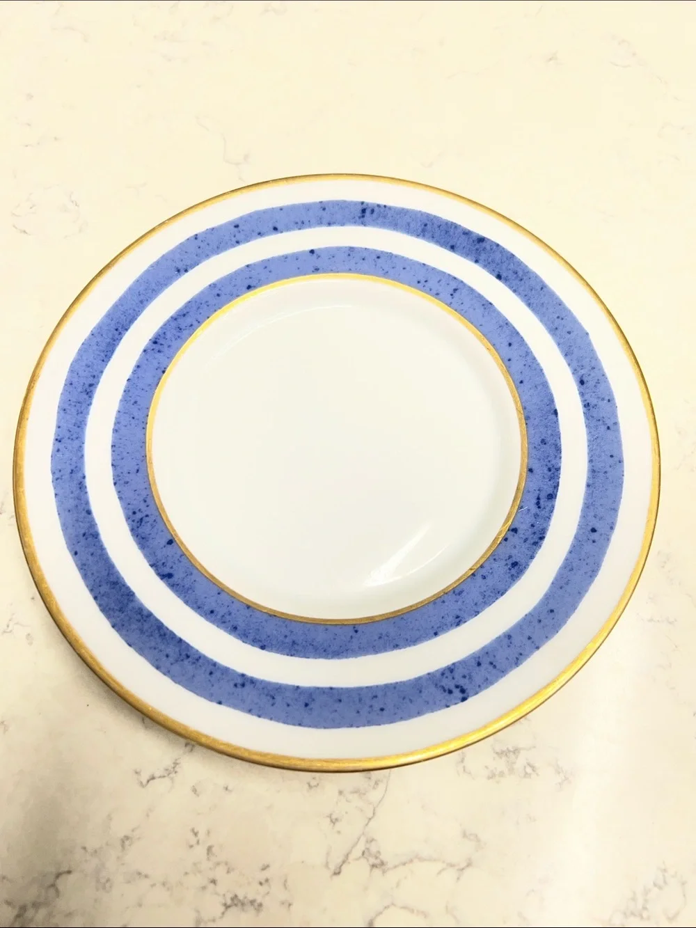 Crate & Barrel Elegant Blue & Gold Rim Porcelain small Plate